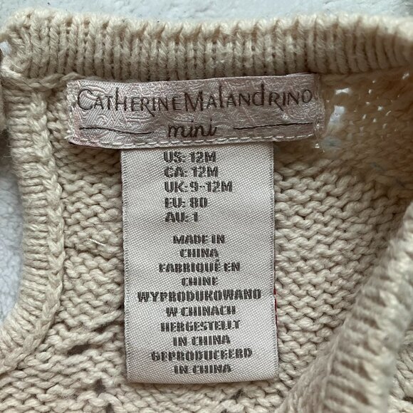 Catherine Malandrino Mini Sweater Baby Dress 12M | Cream Knit w/ Flowers VGUC - Picture 3 of 16